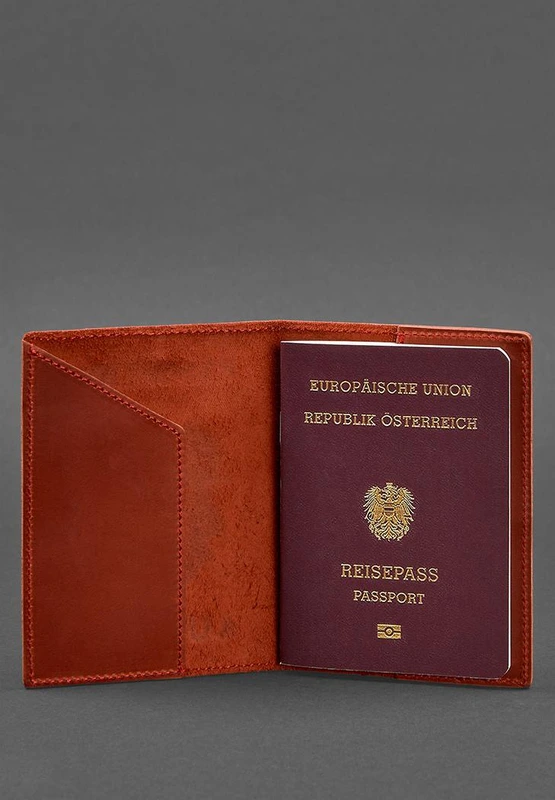 Шкіряна обкладинка для паспорта з австрійським гербом корал