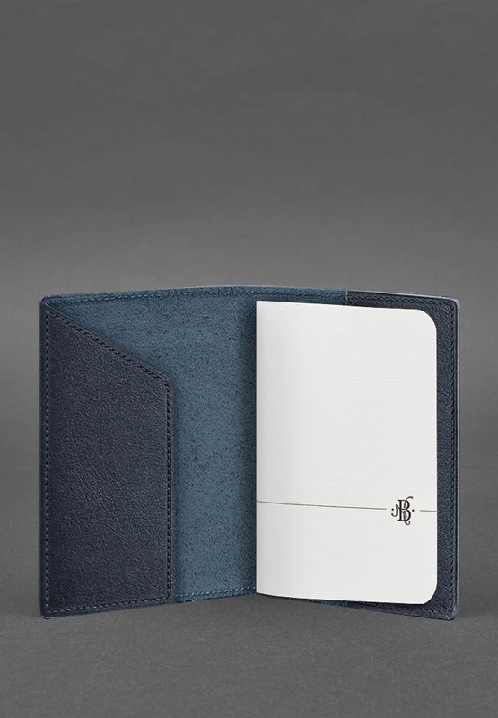 Шкіряна обкладинка для паспорта з мапою України синій краст