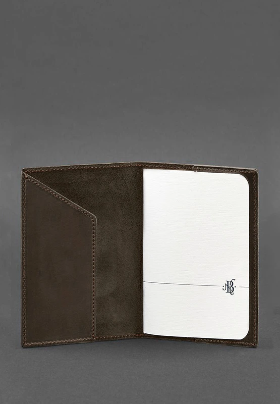 Шкіряна обкладинка для паспорта з українським гербом темно-коричнева