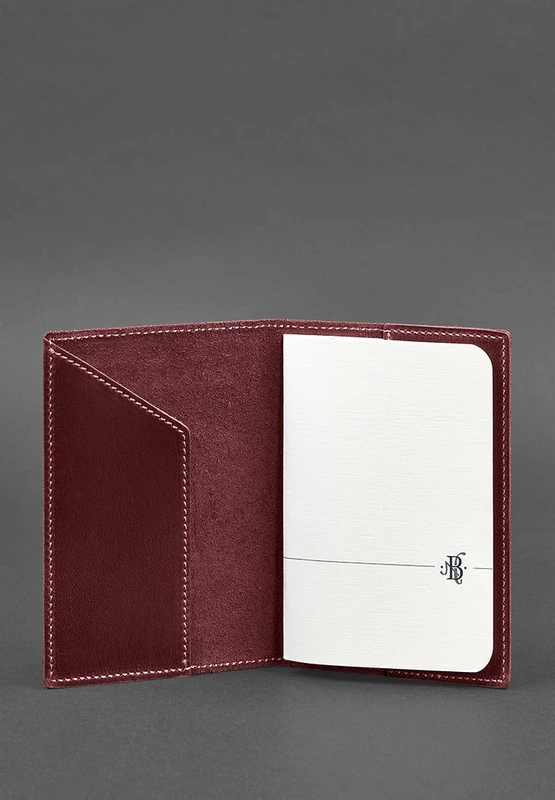 Шкіряна обкладинка для паспорта з українським гербом бордова