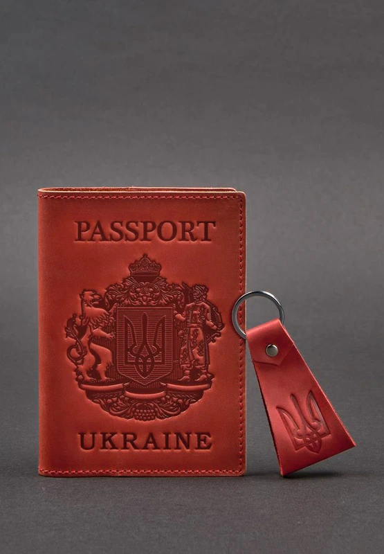 Подарунковий набір шкіряних аксесуарів з українською символікою корал