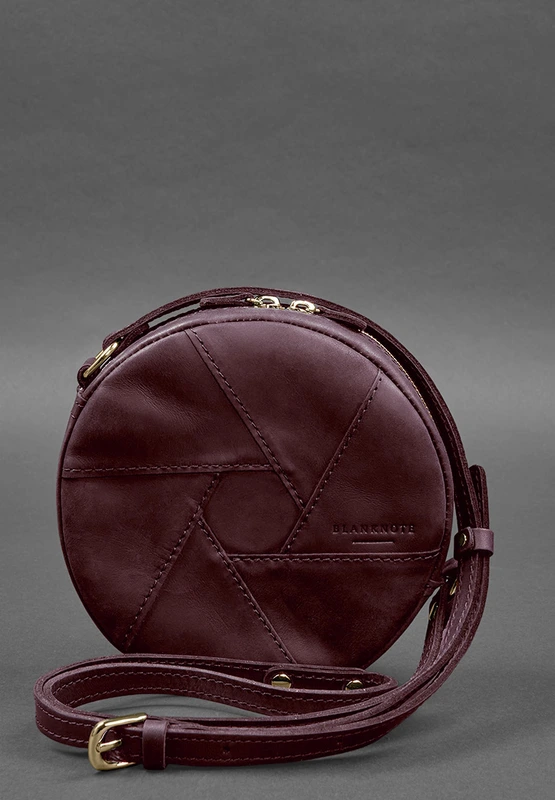 Шкіряна кругла жіноча сумка Бон-Бон бордова Crazy Horse