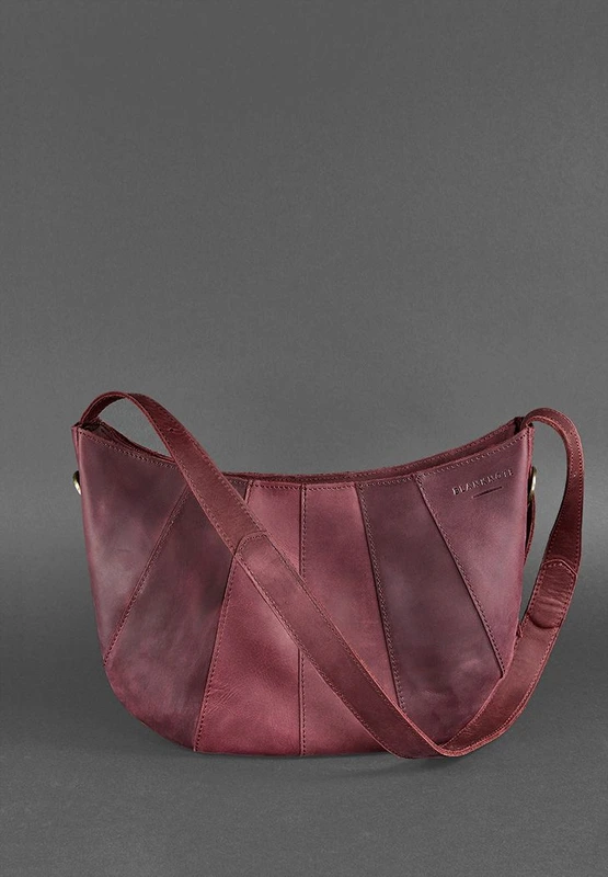 Шкіряна жіноча сумка Круасан бордова Crazy Horse