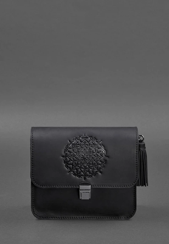 Шкіряна жіноча бохо-сумка Лілу чорна Crazy Horse