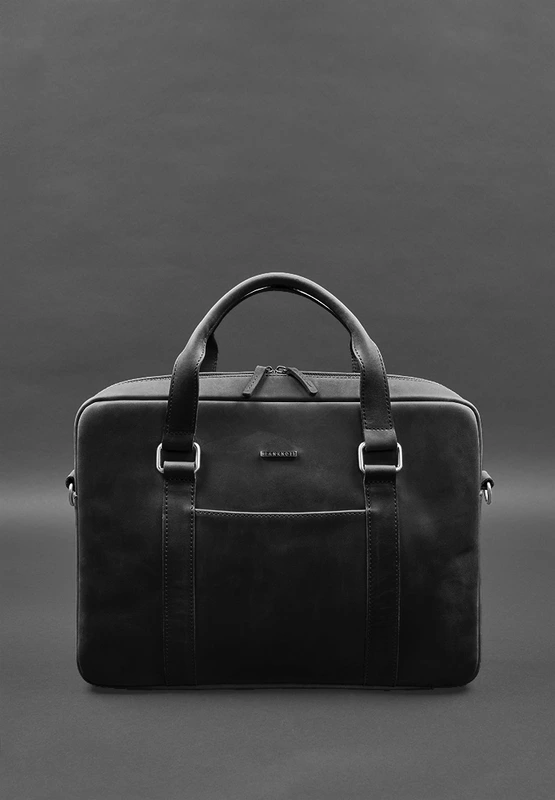 Шкіряна сумка для ноутбука та документів чорна Crazy Horse