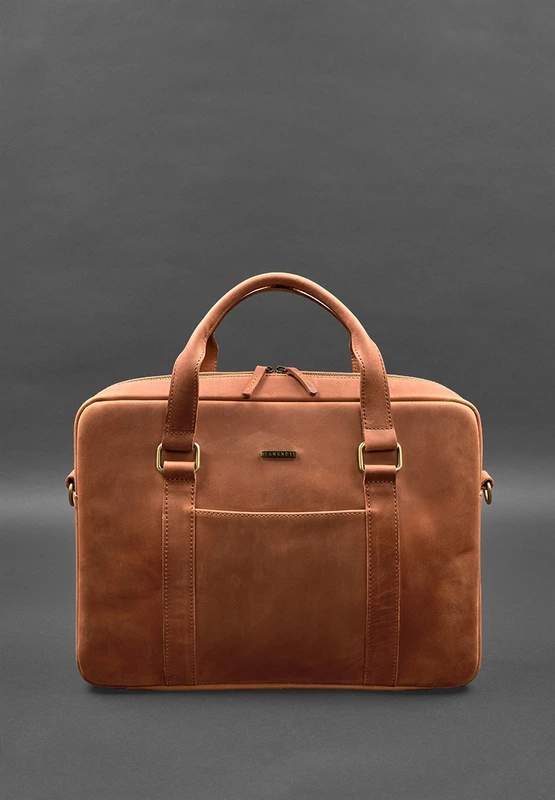 Шкіряна сумка для ноутбука та документів світло-коричнева Crazy Horse