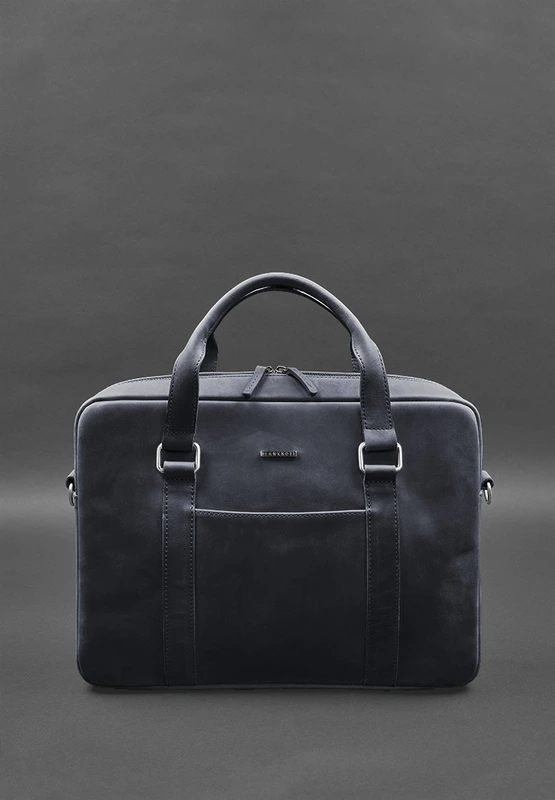 Шкіряна сумка для ноутбука та документів синя Crazy Horse