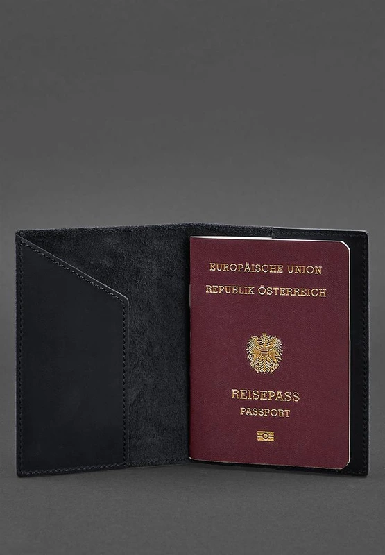 Шкіряна обкладинка для паспорта з австрійським гербом темно-синя Crazy Horse