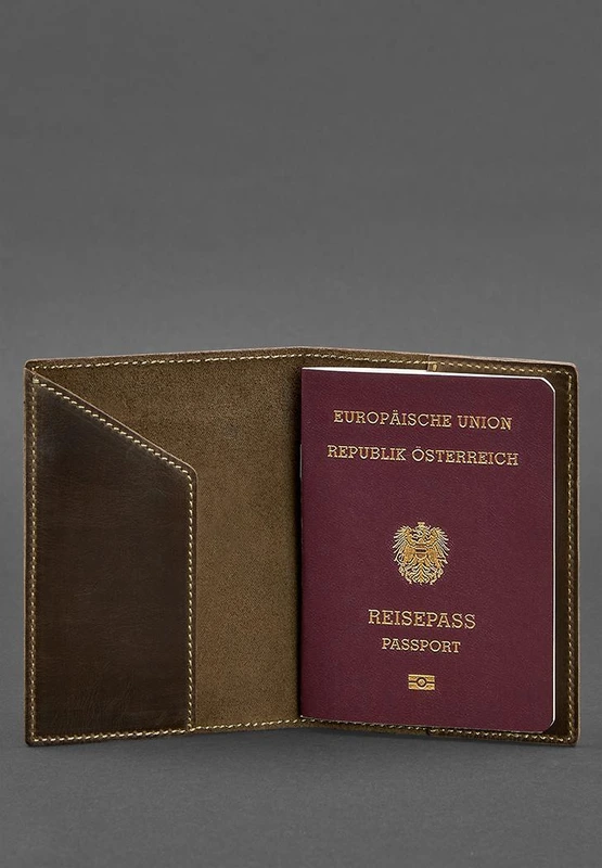 Шкіряна обкладинка для паспорта з австрійським гербом темно-коричнева Crazy Horse