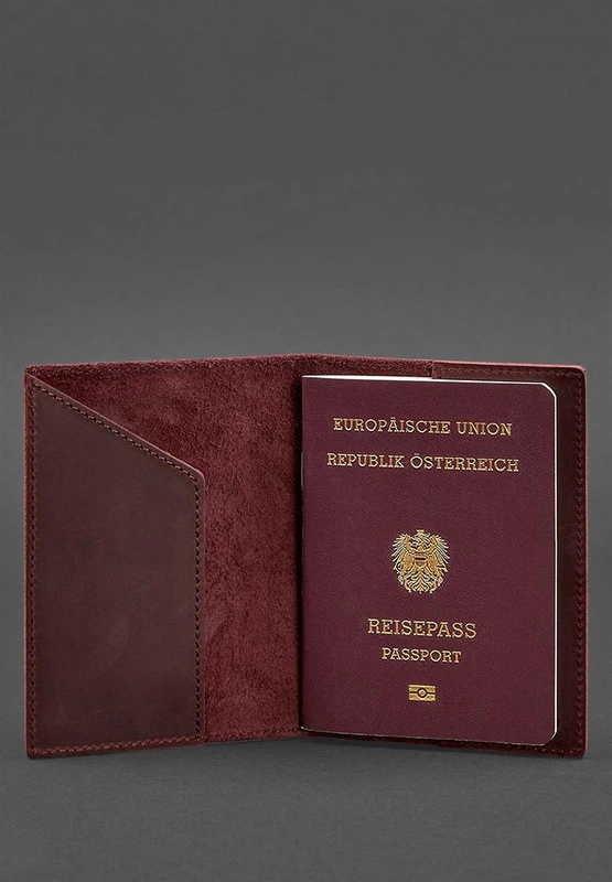 Шкіряна обкладинка для паспорта з австрійським гербом бордова Crazy Horse