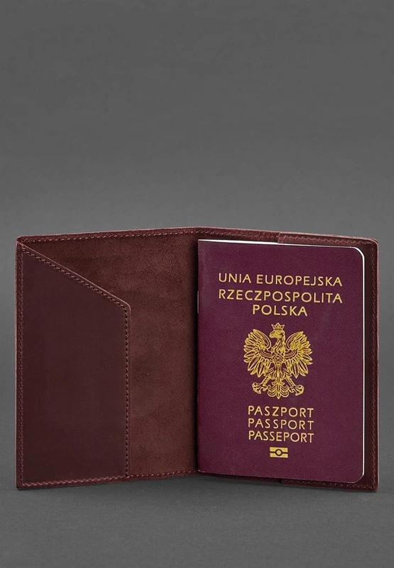Шкіряна обкладинка для паспорта з польським гербом бордова Crazy Horse