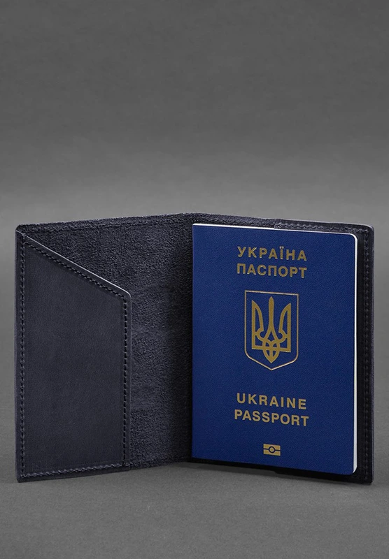 Шкіряна обкладинка для паспорта з мапою України синій Crazy Horse