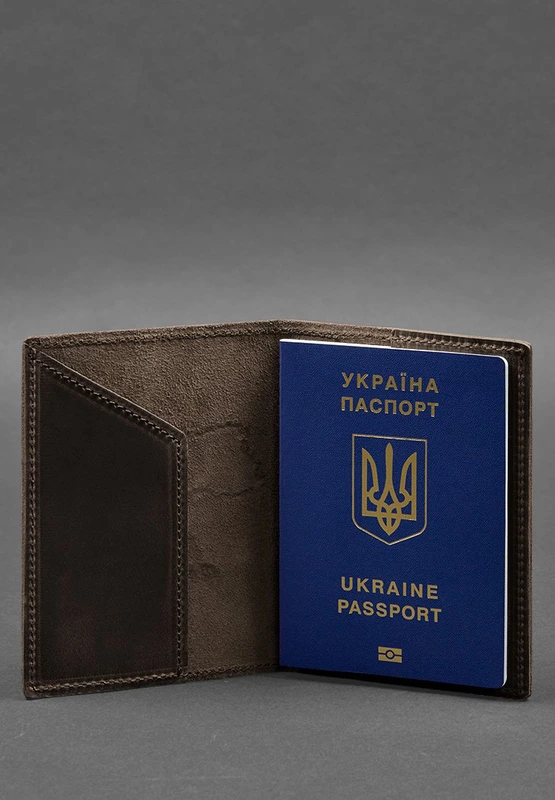 Шкіряна обкладинка для паспорта з мапою України темно-коричневий Crazy Horse