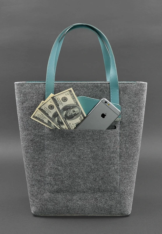 Фетрова жіноча сумка Шоппер D.D. з шкіряними бірюзовими вставками