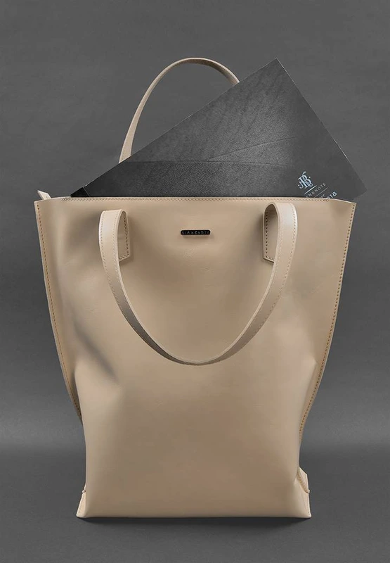 Шкіряна жіноча сумка шоппер D.D. світло-бежева краст