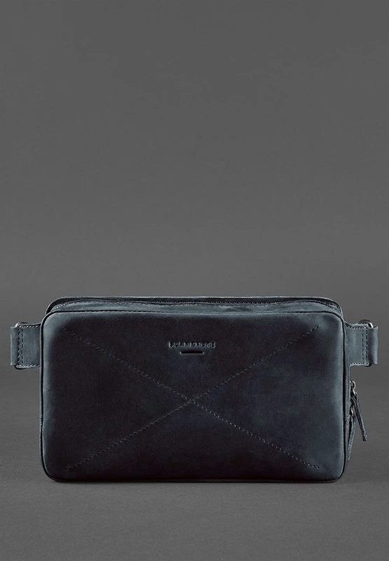 Шкіряна поясна сумка Dropbag Maxi синя Crazy Horse