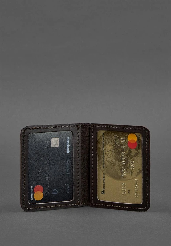 Шкіряна обкладинка для ID-паспорта і водійського повсідчення 4.0 карбон коричнева