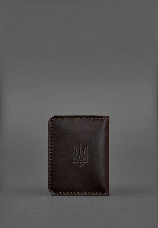 Шкіряна обкладинка для ID-паспорта і водійського повсідчення 4.1 коричнева з гербом України