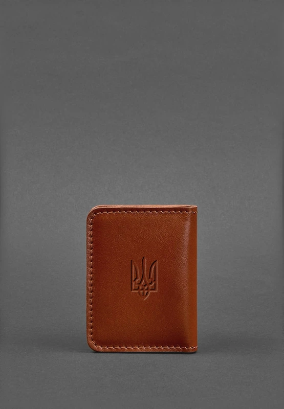 Шкіряна обкладинка для ID-паспорта і водійського повсідчення 4.1 світло-коричнева з гербом