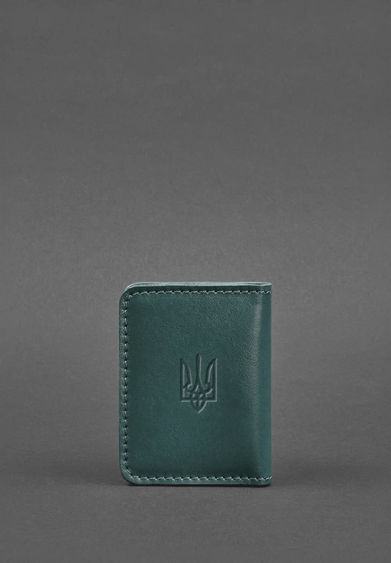 Шкіряна обкладинка для ID-паспорта і водійського повсідчення 4.1 зелена з гербом