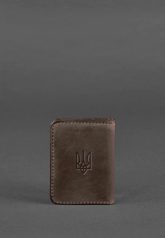 Шкіряна обкладинка для ID-паспорта і водійського повсідчення 4.1 темно-коричнева з гербом