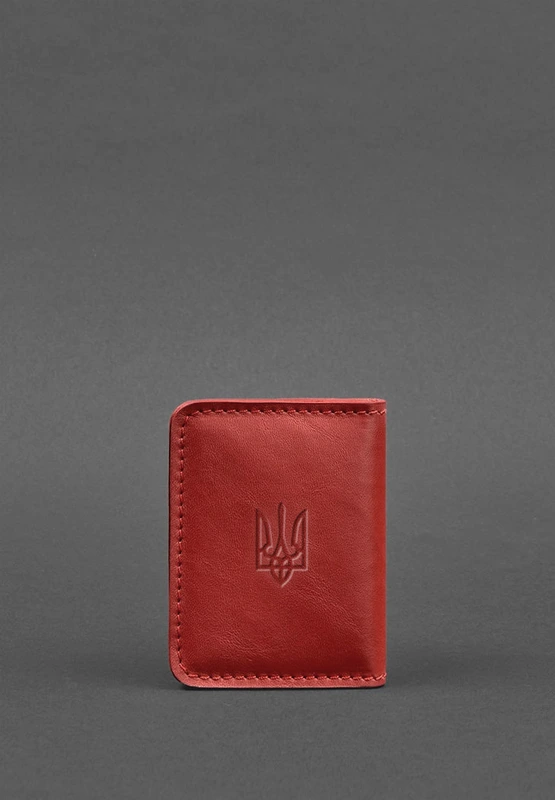 Шкіряна обкладинка для ID-паспорта і водійського повсідчення 4.1 червона з гербом