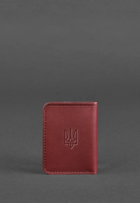 Шкіряна обкладинка для ID-паспорта і водійського повсідчення 4.1 бордова з гербом