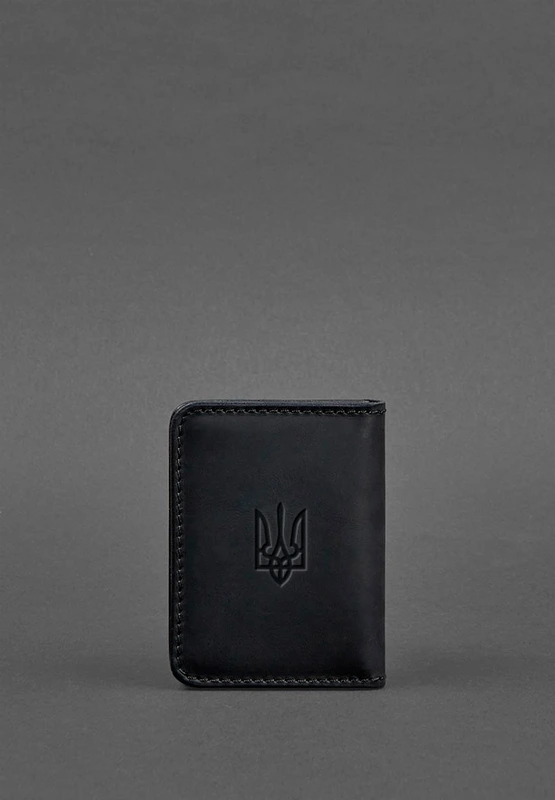 Шкіряна обкладинка для ID-паспорта і водійського повсідчення 4.1 чорна Crazy Horse з гербом