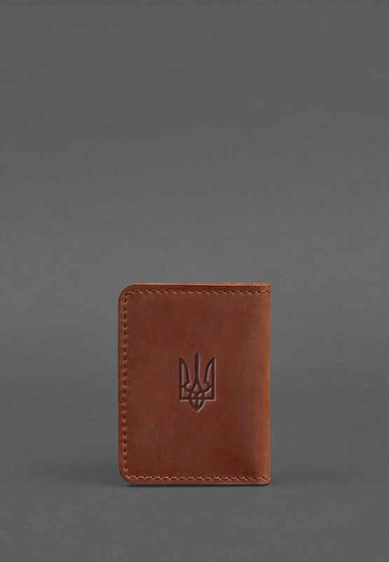 Шкіряна обкладинка для ID-паспорта і водійського повсідчення 4.1 світло-коричнева Crazy Horse з гербом