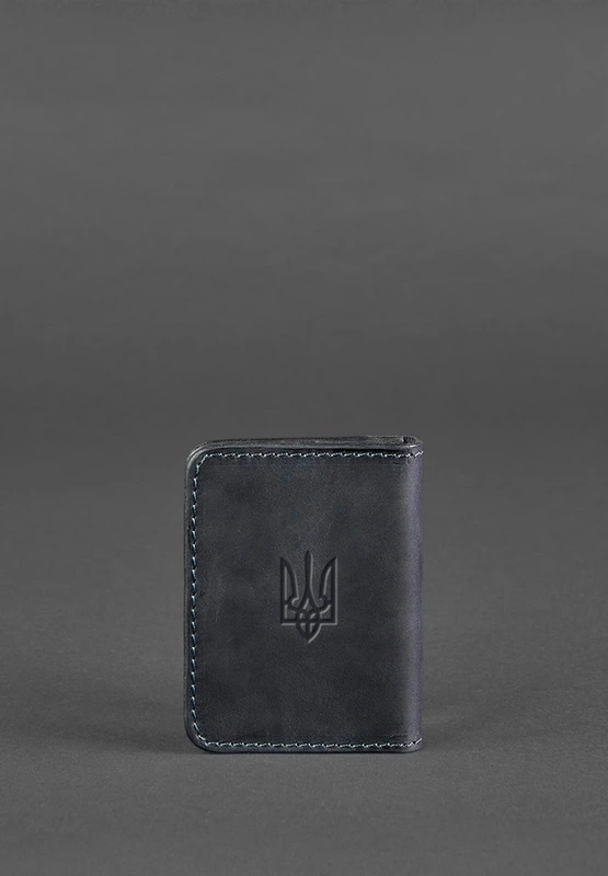 Шкіряна обкладинка для ID-паспорта і водійського повсідчення 4.1 синя Crazy Horse з гербом