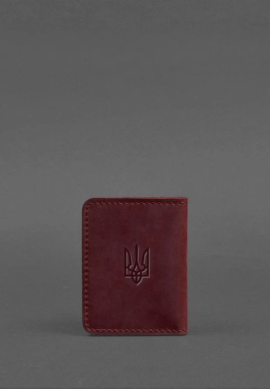 Шкіряна обкладинка для ID-паспорта і водійського повсідчення 4.1 бордова Crazy Horse з гербом