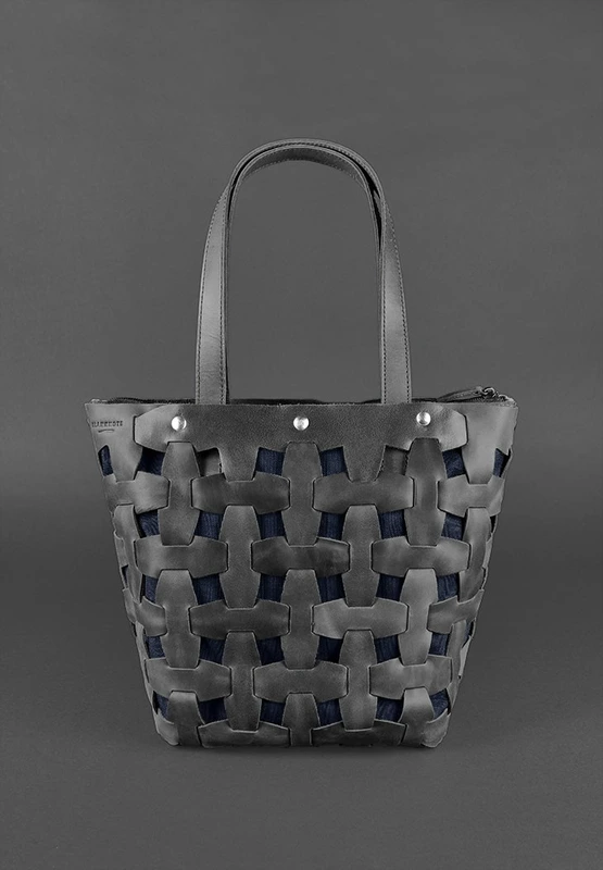 Шкіряна плетена жіноча сумка Пазл L чорна Crazy Horse