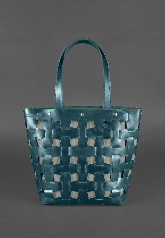 Шкіряна плетена жіноча сумка Пазл L зелена Krast