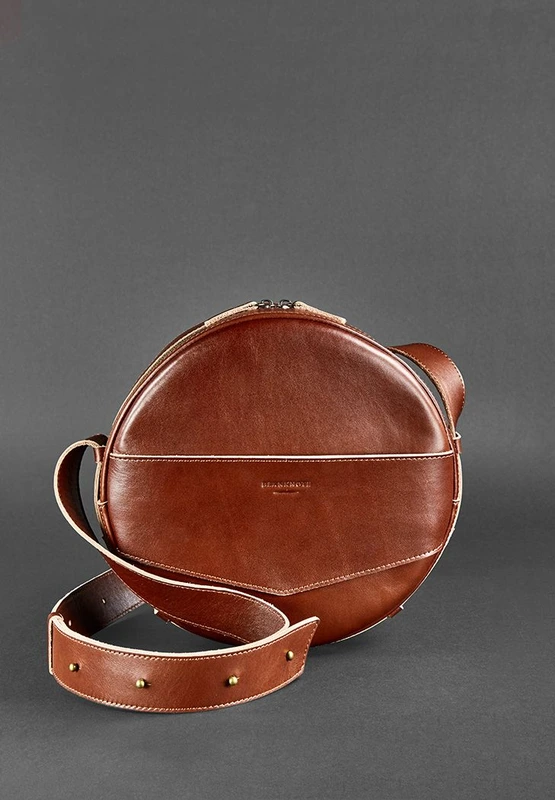 Шкіряна жіноча кругла сумка-рюкзак Maxi світло-коричнева