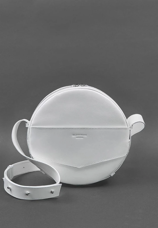 Шкіряна жіноча кругла сумка-рюкзак Maxi біла