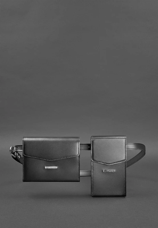 Набір жіночих чорних шкіряних сумок Mini поясна / кроссбоді