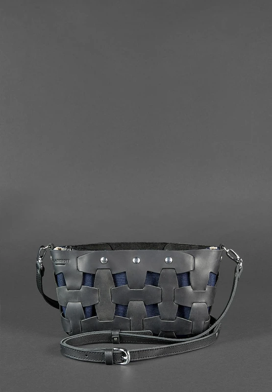 Шкіряна плетена жіноча сумка Пазл S чорна Crazy Horse