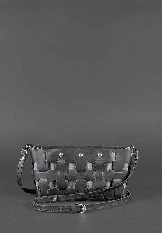 Шкіряна плетена жіноча сумка Пазл S чорна Krast