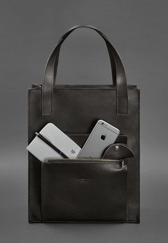 Шкіряна жіноча сумка шоппер Бетсі з кишенею темно-коричнева Краст