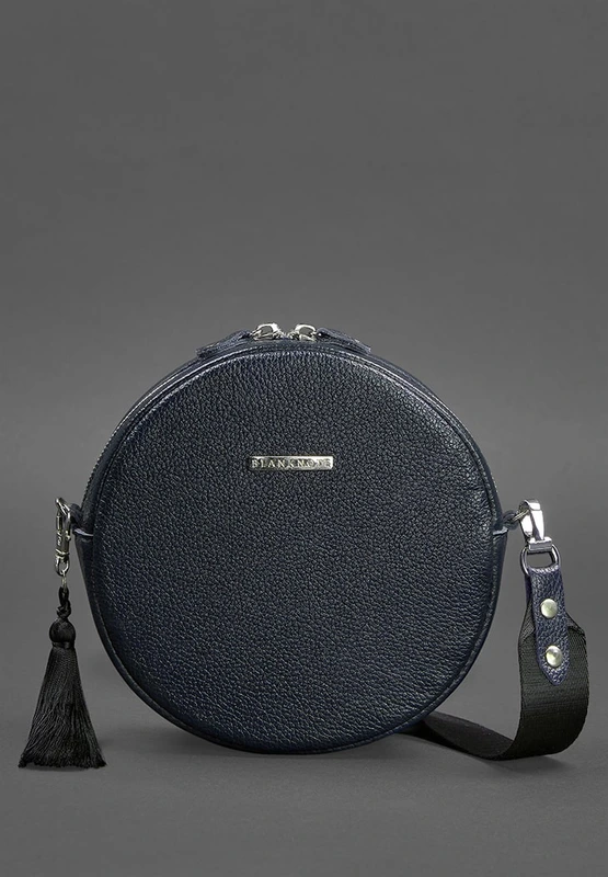 Кругла шкіряна жіноча сумочка Tablet темно-синя