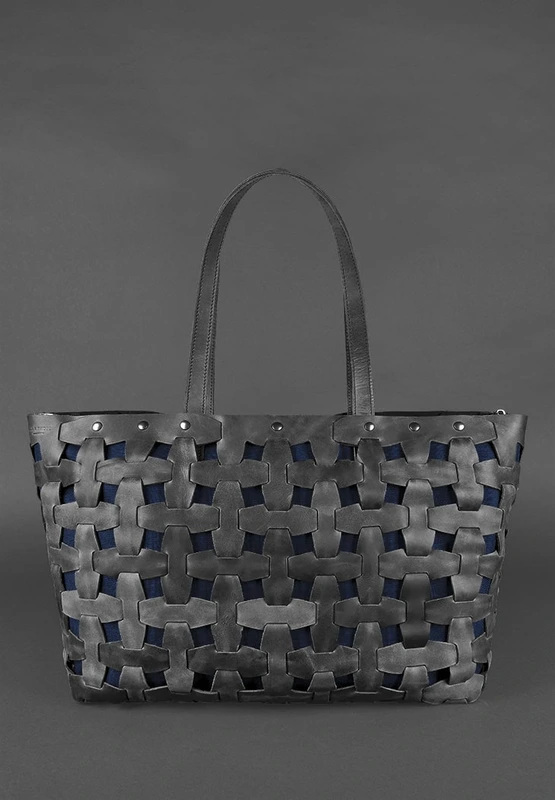 Шкіряна плетена жіноча сумка Пазл Xl чорна Crazy Horse