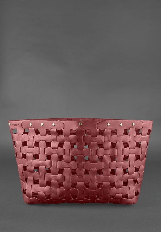 Шкіряна плетена жіноча сумка Пазл Xl бордова Krast