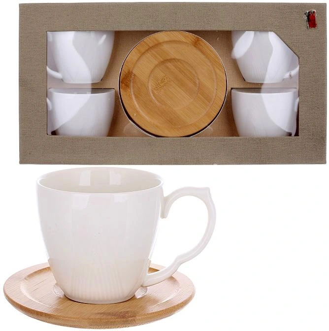 Чайно-кавовий порцеляновий набір Ceram-Bamboo на 4 персони, 4 чашки 200мл із блюдцями