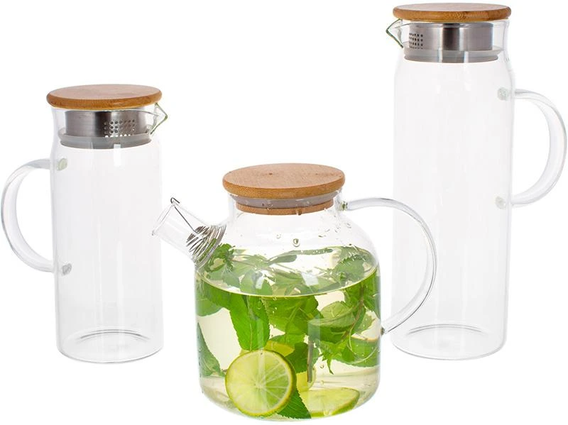 Глечик скляний Lorenza 1000мл з бамбуковою кришкою