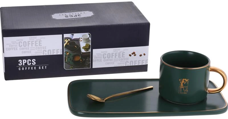 Кавовий набір Coffee Prelude "Bona" 200мл із тарілкою та ложкою, зелений