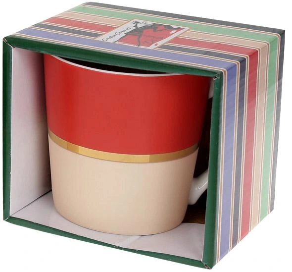 Кружка фарфорова "Джайв" 390мл, червоний з бежевим, в подарунковій упаковці