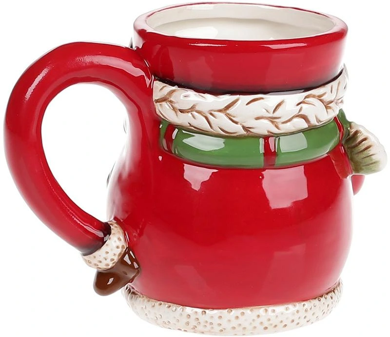 Кружка керамічна фігурна "Сніговики" 450мл, червоний