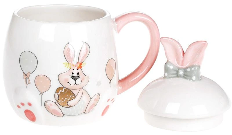 Кружка керамічна "Веселий кролик" з золотим яйцем 450мл з кришкою