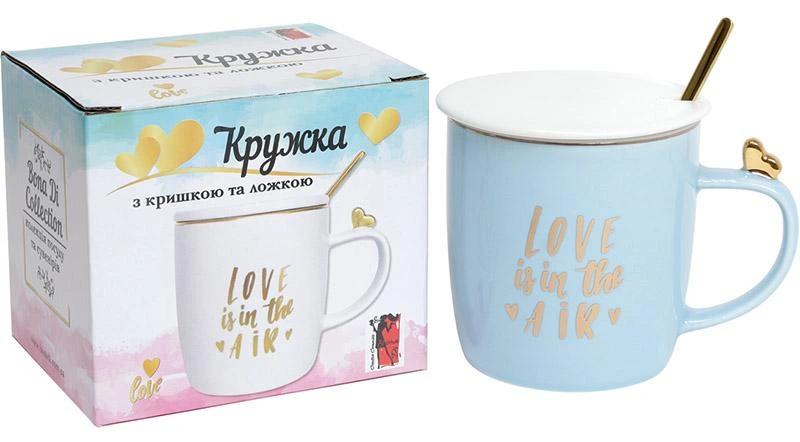 Кружка порцелянова "Love is in the air" 375мл з кришкою і ложечкою
