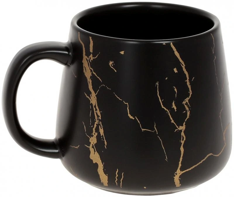 Кружка порцелянова "Мармурова Розкіш" 450мл, чорний із золотом